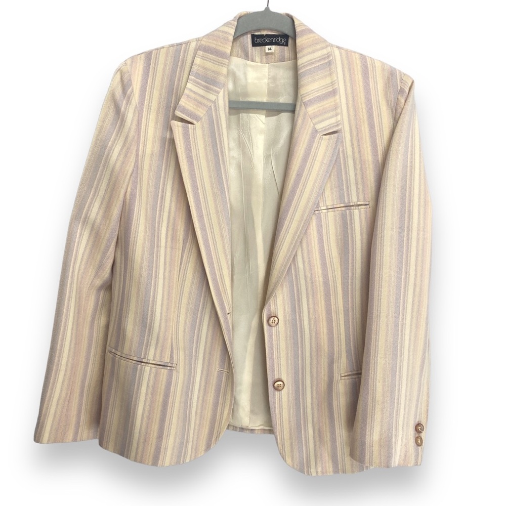Vintage Breckenridge Wool Blazer‎ Cream Muted Stripe 80s Jacket Medium